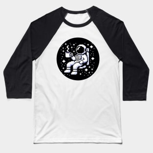 Astronaut Coffee Break in Space - 8-Bit Cosmic Art Baseball T-Shirt